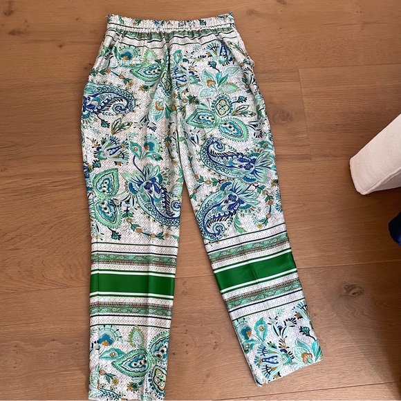 zara green floral paisley satin pants - Picture 3 of 5